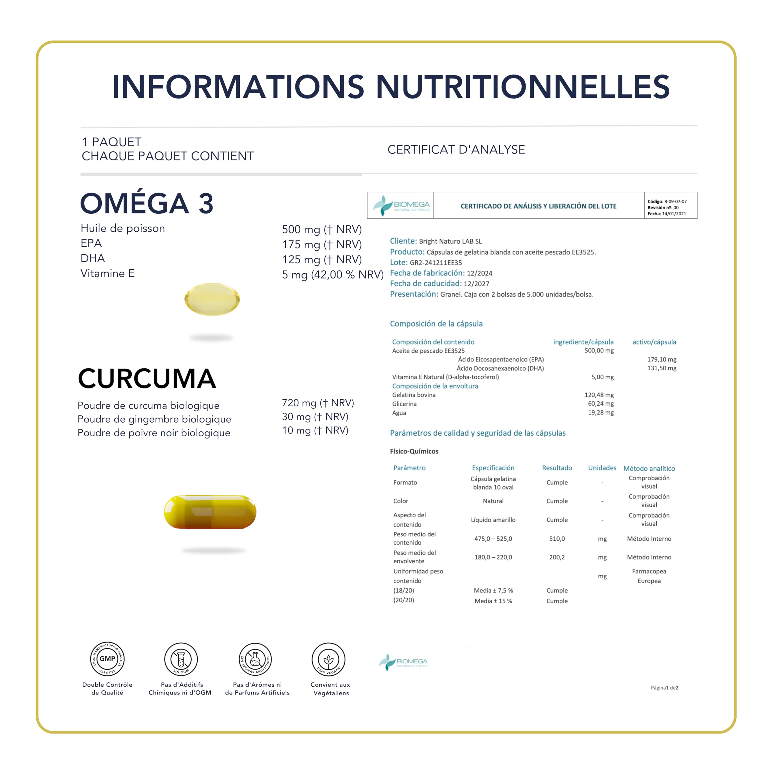 Oméga-3 et Curcuma avec Gingembre et Poivre Noir – Sans OGM, PHYTO GUIDE | Formule essentielle pour le soutien immunitaire, réduit l’inflammation et aide le corps à rester en équilibre | 56 Doses Quot