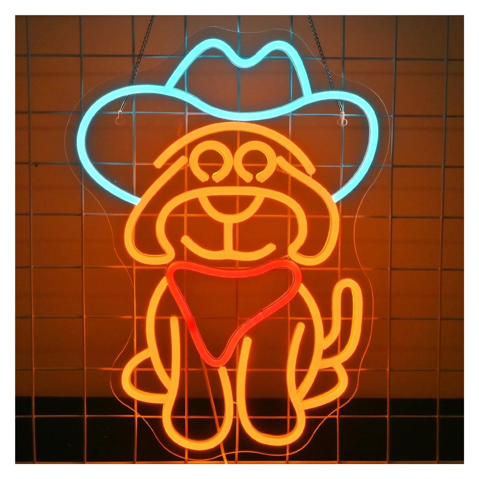 LEMST Signs Lamp Cowboy Dog Sign USB Dimmable Neon Sign Western Decor Animal Neon Light Cowboy Party Decor 31X42cm