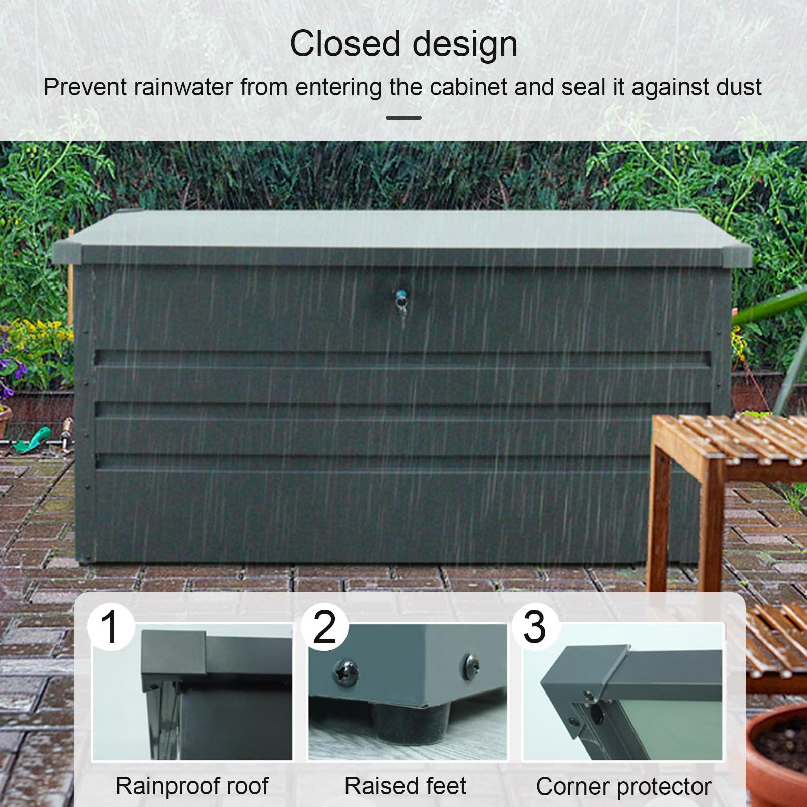 Aufbewahrungsbox Metall, Wasserdichte Gartenbox for den Außenbereich mit Schloss, Terrassenbox for Gartenmöbel, Gartengeräte, Poolzubehör, Sportgeräte