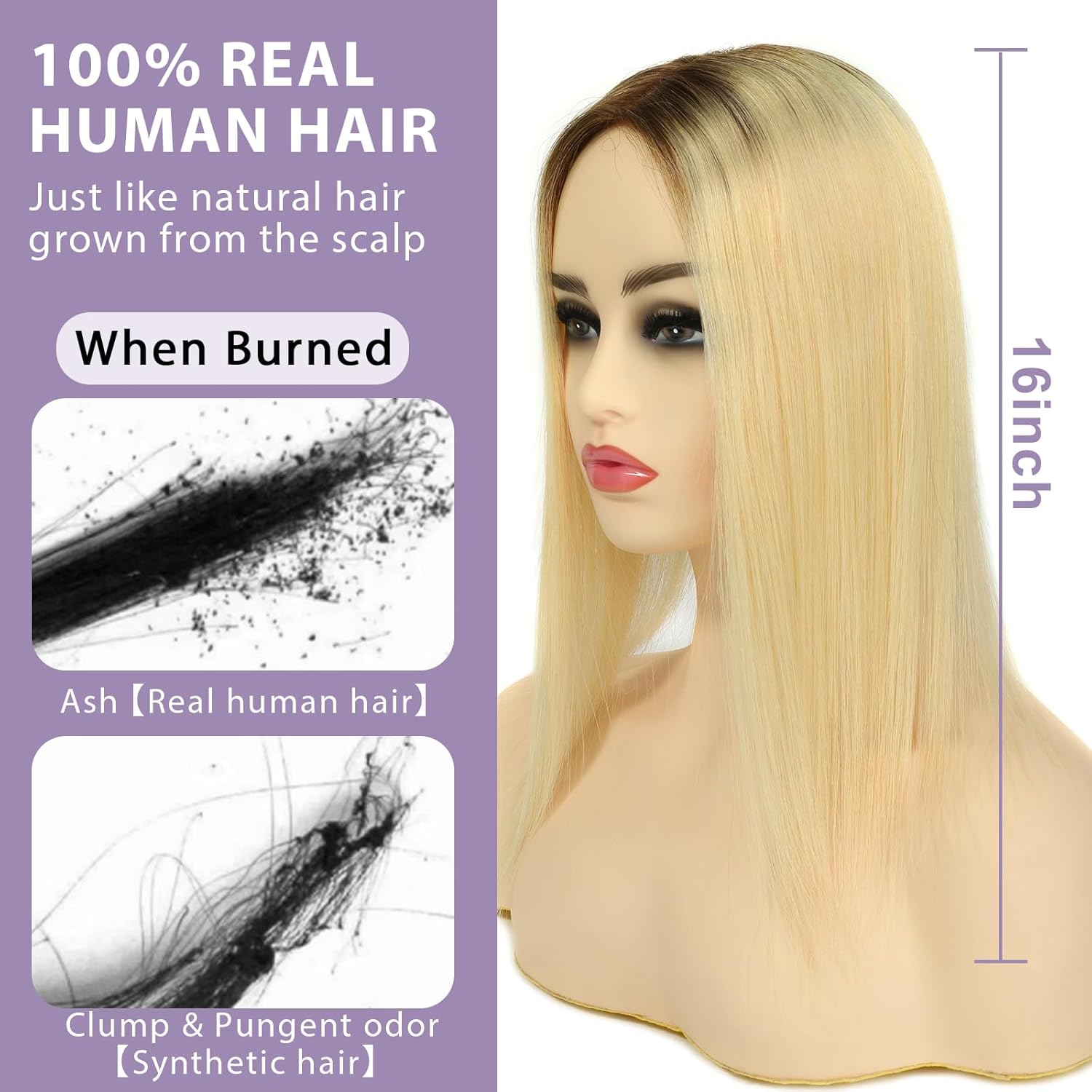Womens Real Human Hair Toppers for Thin Hair #T3/60, 16 Inch Length 3x5 Inch Injected Silk Base 130% Density Hair Pieces