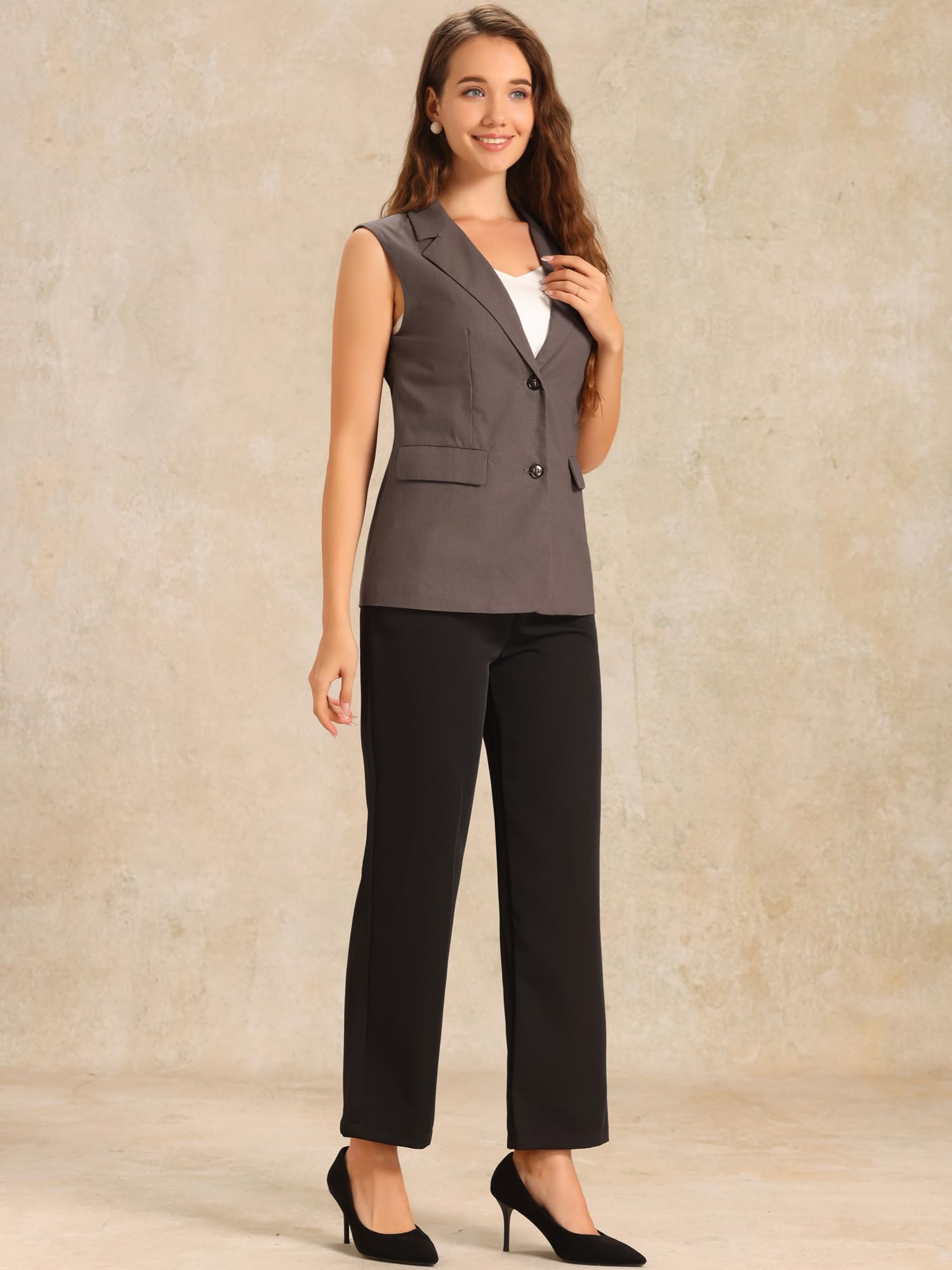 Allegra K Gilet Tailleur Donna Elegante Blazer Estivo Senza Manichea Ufficio in Lino