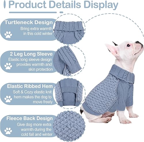 Miniatura 3 de KOESON Suéter cálido para perro, suéter de forro polar suave para perro, suéter de cuello alto para perro con mangas largas, suéteres de punto para