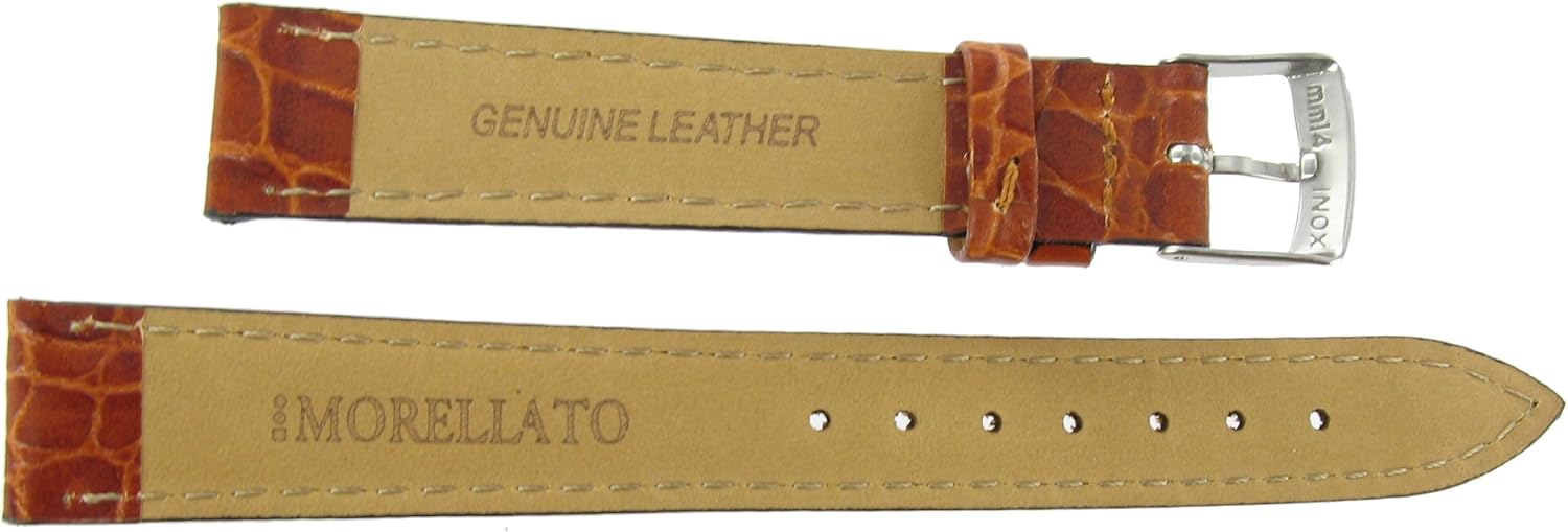 Morellato 18mm Tan Genuine Leather Crocodile Grain Padded Stitched Semi-Gloss Watch Band Regular