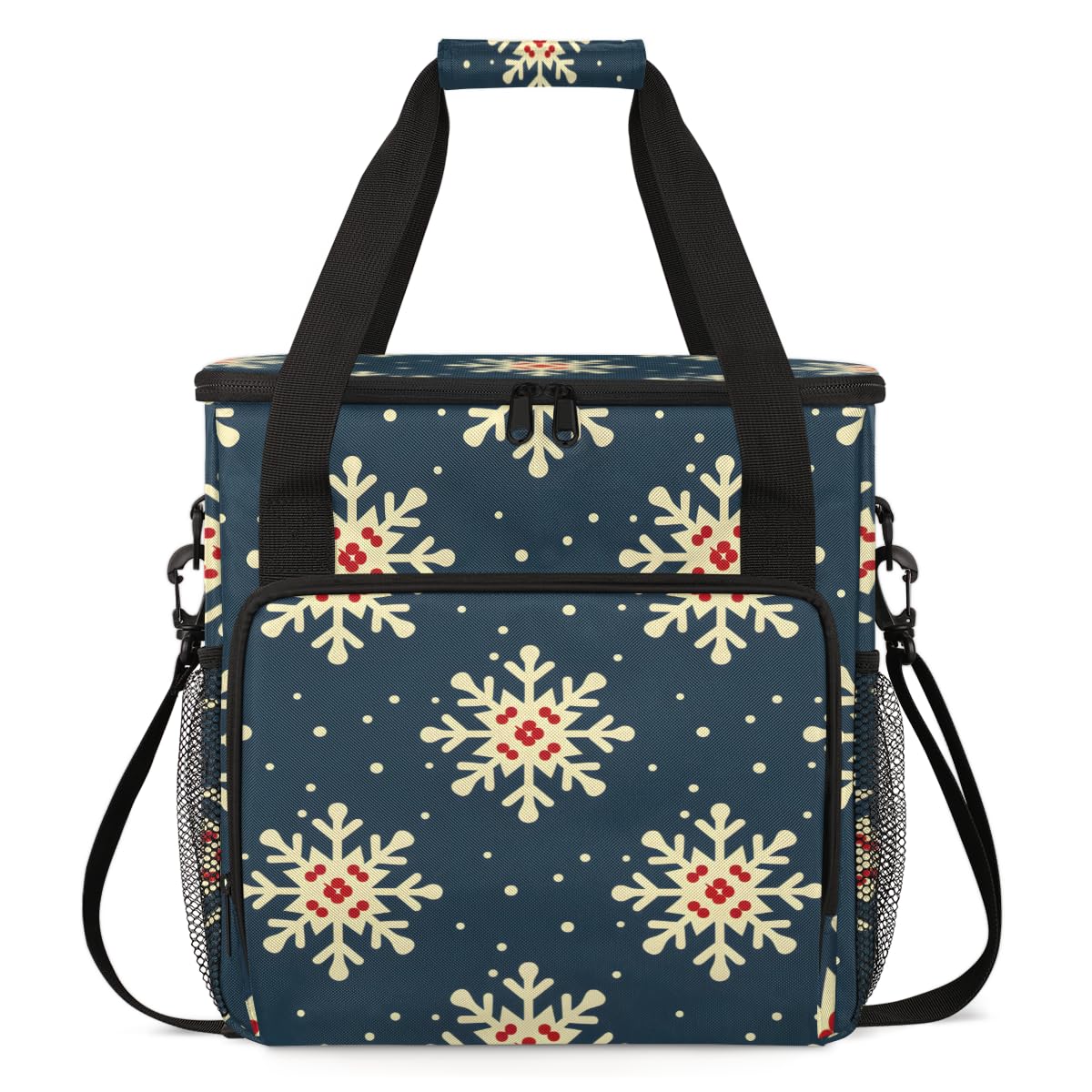 Christmas Snowflakes Coffee Maker Carrying Bag, Dreamy Snowflakes Travel Storage Bag Compatible with K-Mini or K-Mini Plus, Single Serve Coffee Brewer Carrying Case with Pockets & Shoulder Strap