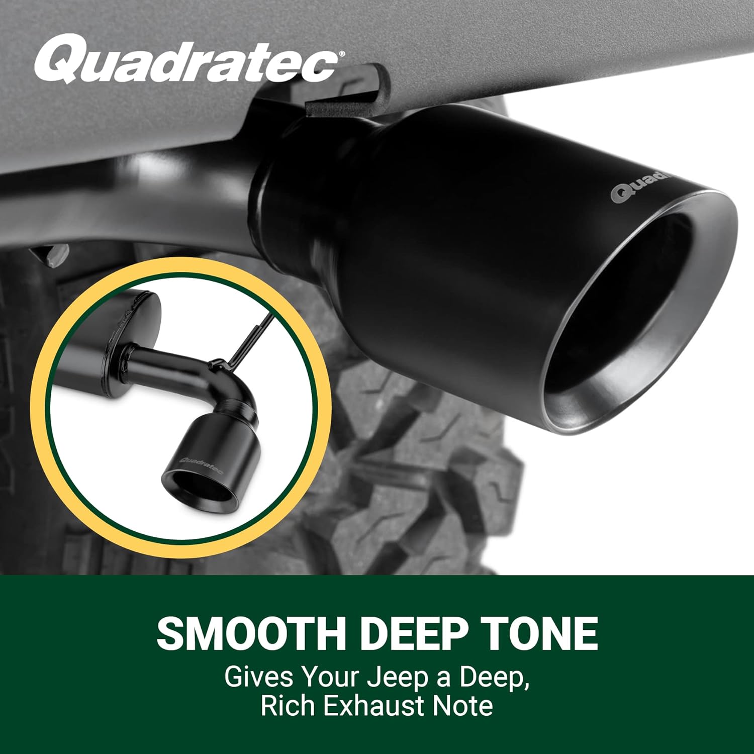 Quadratec Axle Back Dual Outlet Performance Exhaust System - Fits Jeep Wrangler JK 2007-2018 - Offroad Durability - Stainless Steel, Black Finish - Deep Smooth Exhaust Tone - 2.5" Pipe, 4" Tips