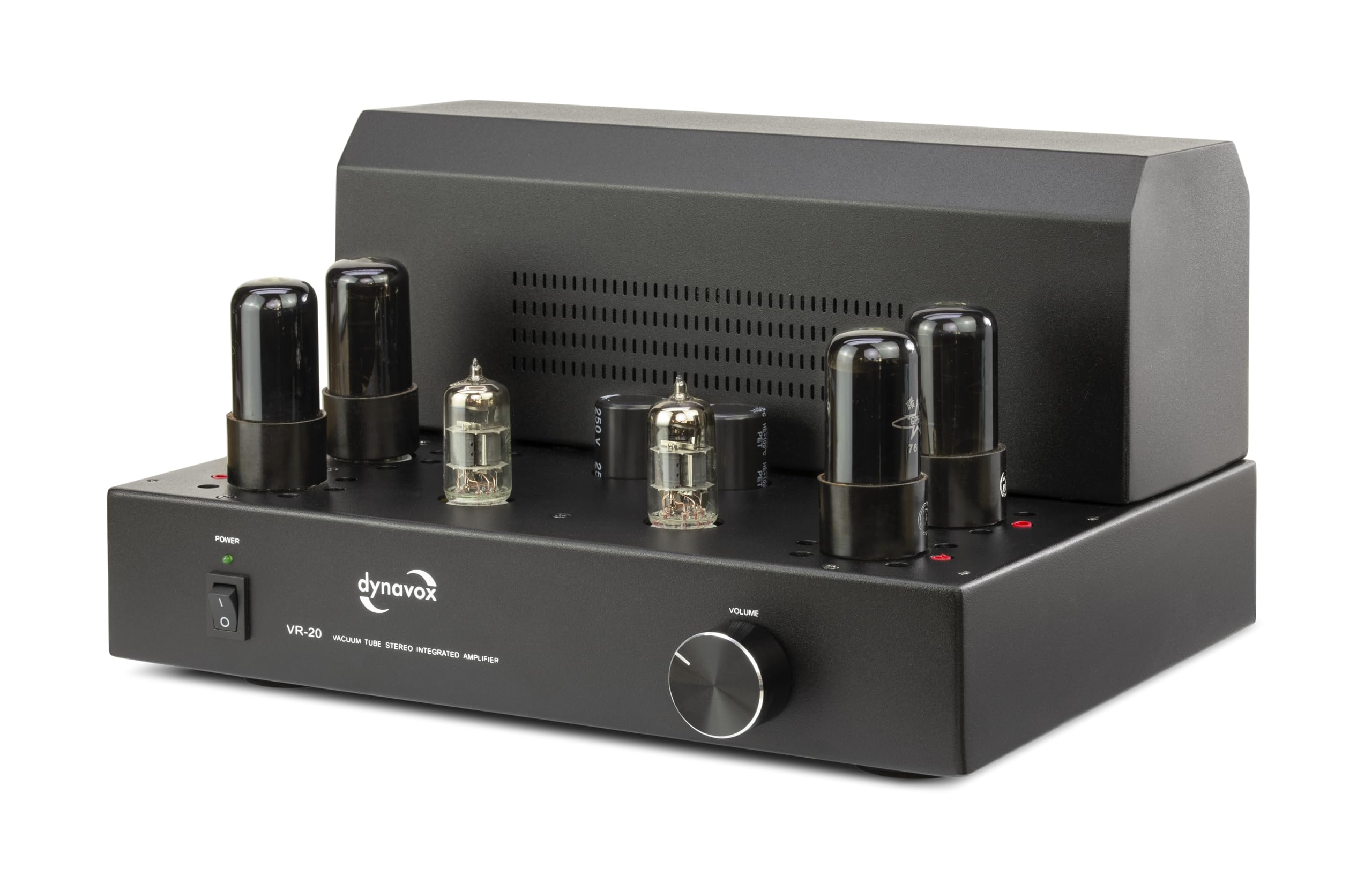 Dynavox Röhrenvollverstärker VR-20 schwarz, HiFi-Verstärker für warmen Röhren-Sound, Vintage-Design mit abnehmbaren Schutzgitter