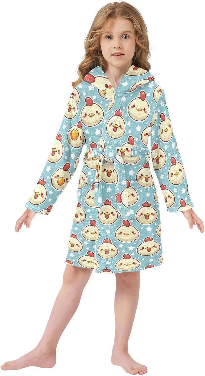 senya Cute Chicken Face Z Toddler Hooded Bathrobe Kids Soft Plush Bath Towel Robes for Boys Girls 2-12 Years