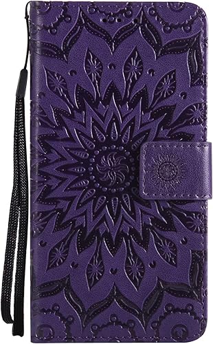 Lomogo Moto HA lle Leder BlumenprA gung  SchutzhA lle Brieftasche mit Kartenfach Klappbar Magnetverschluss StoAYfest Kratzfest HandyhA lle Case fA r Motorola Moto LOKTU20701 Violett