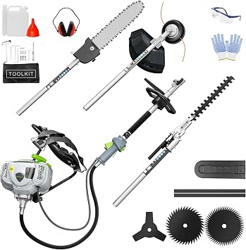 6-IN-1 Multi-Functional Weed Wacker Gas Powered, 52CC 2-Stroke Backpack Gas Powered Weed Eater String Trimmer, Pole Saw, Hedge Trimmer, Brush Cutter Blade, Safety Lock&Shoulder Strap for Lawn Trimming