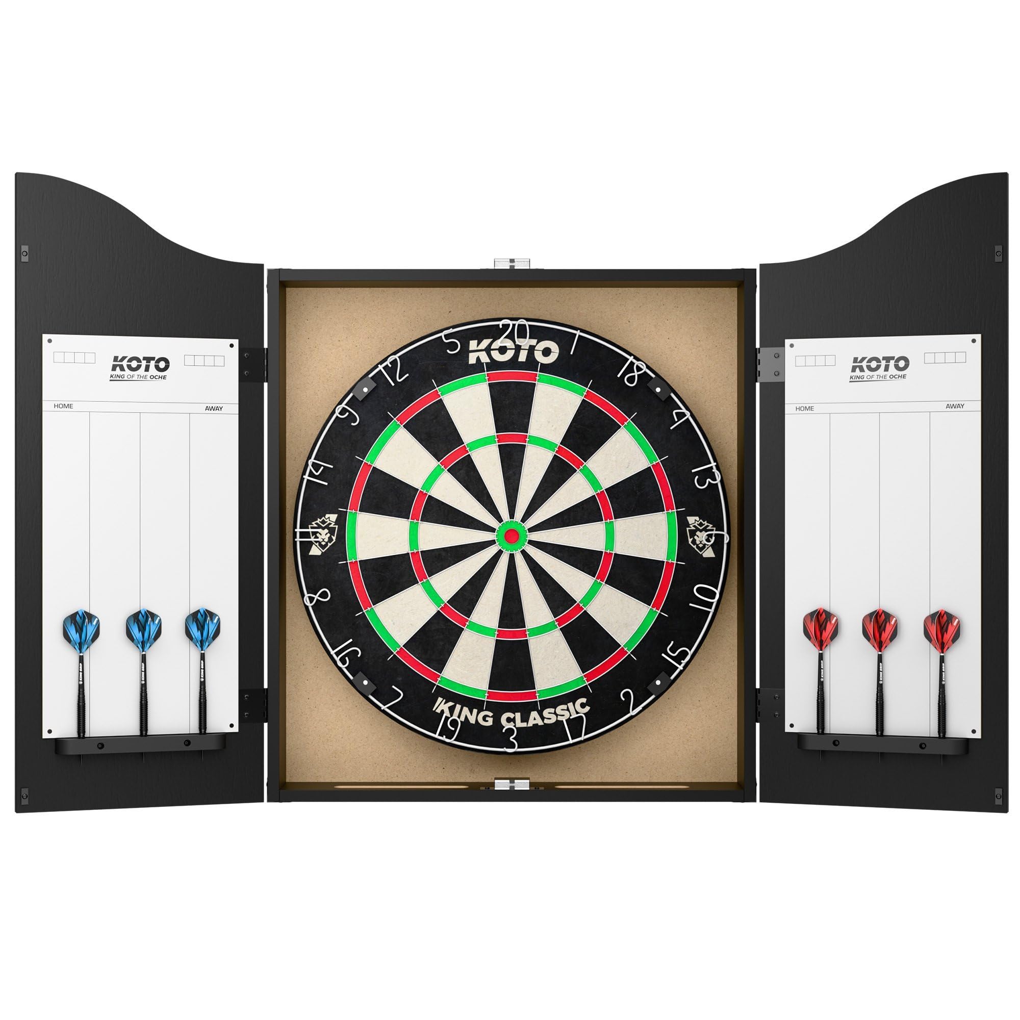KOTO – Set Armadio per Freccette Nero, Completo di Dartboard, 2 Set di Freccette e Linea Oche, Mobile in Legno di Lusso