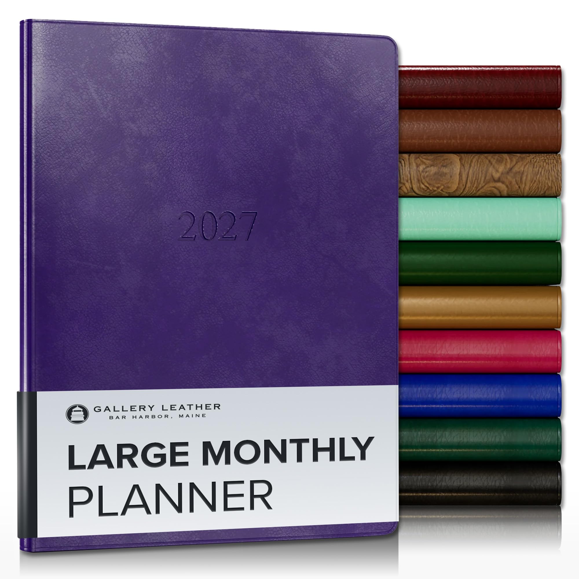 Gallery Leather Agenda mensual grande 2027 Acadia Plum | Elegante agenda y cuaderno con elegantes bordes dorados de página, 18 meses, 24,77 x 19 cm