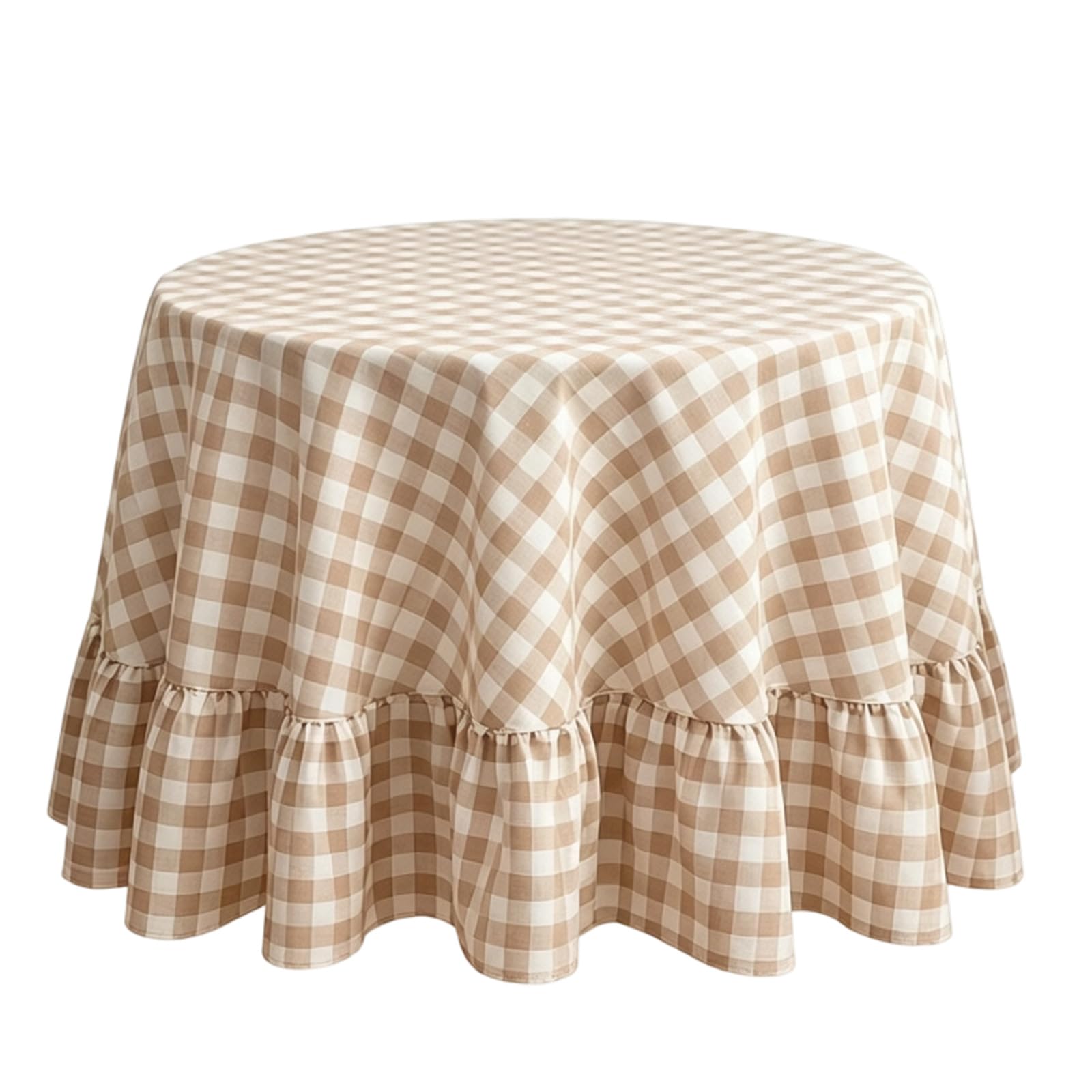 Home Dining Round Tablecloth Cotton Linen Blend Checked Cover with Ruffle Hem for Dining Room Table Decor for Tea Gatherings Checked Round Table Cover Ruffle Hem Linen Cloth Tea Decor Vintage Home