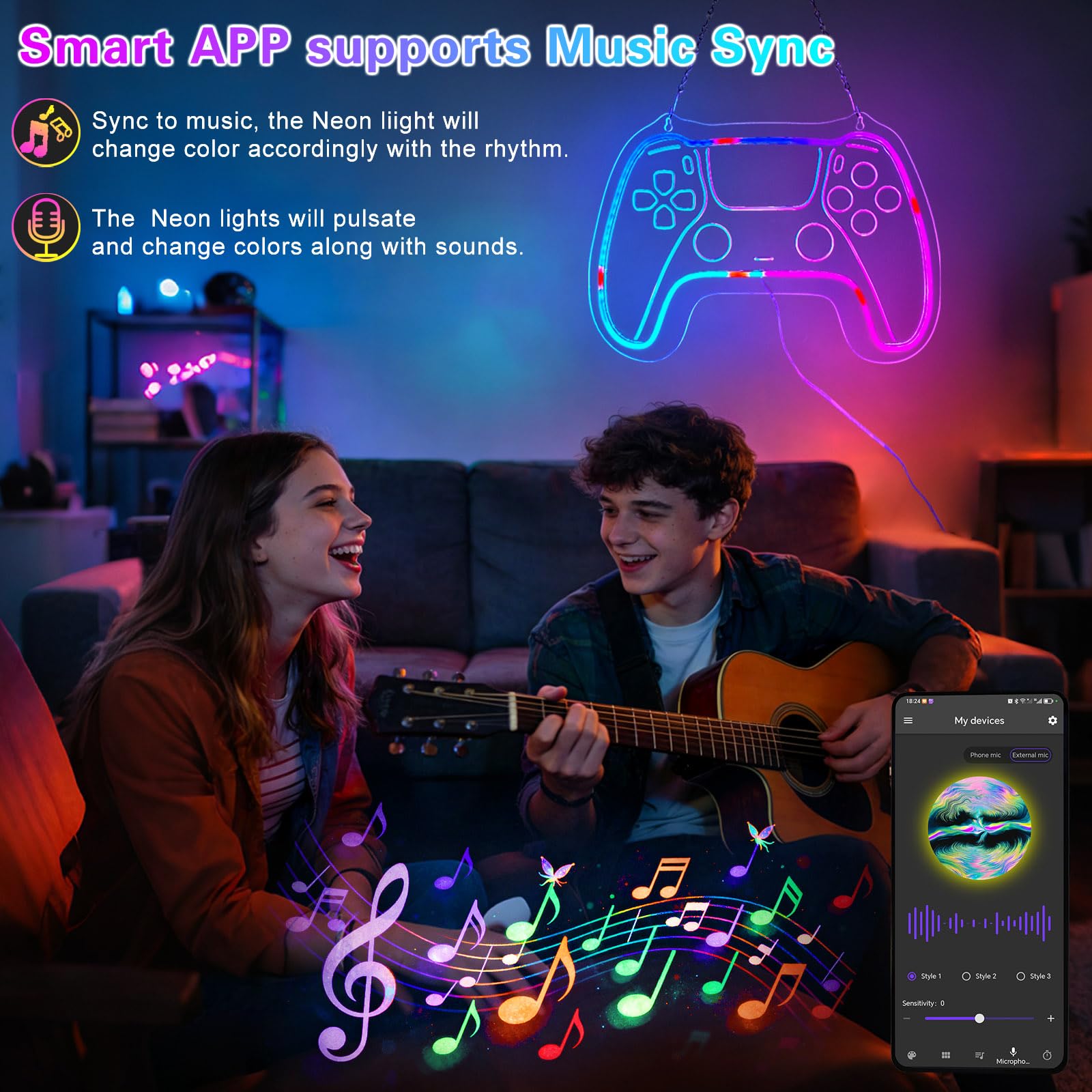 Decorazione per la stanza dei giocatori per ragazzi, luci al neon a LED per decorazione da parete, 40 x 30 cm, luci da gioco a LED con telecomando e controllo app, dimmerabile, decorazione da parete