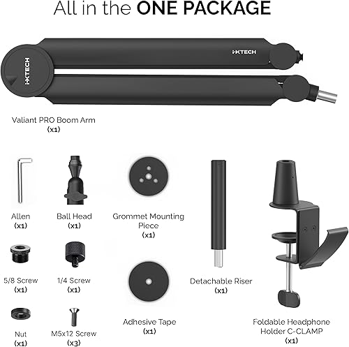 Miniatura 8 de IXTECH Brazo de brazo de micrófono giratorio de 360 con soporte de escritorio, totalmente ajustable, para podcast, video, juegos, radio, grabación