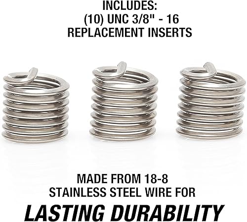 Miniatura 9 de OEMTOOLS 25611 Kit de reparación Fix-A-Thread de 12 pulgada, UNC 12"-13, 10 piezas de insertos de acero inoxidable, ideal para restauración de