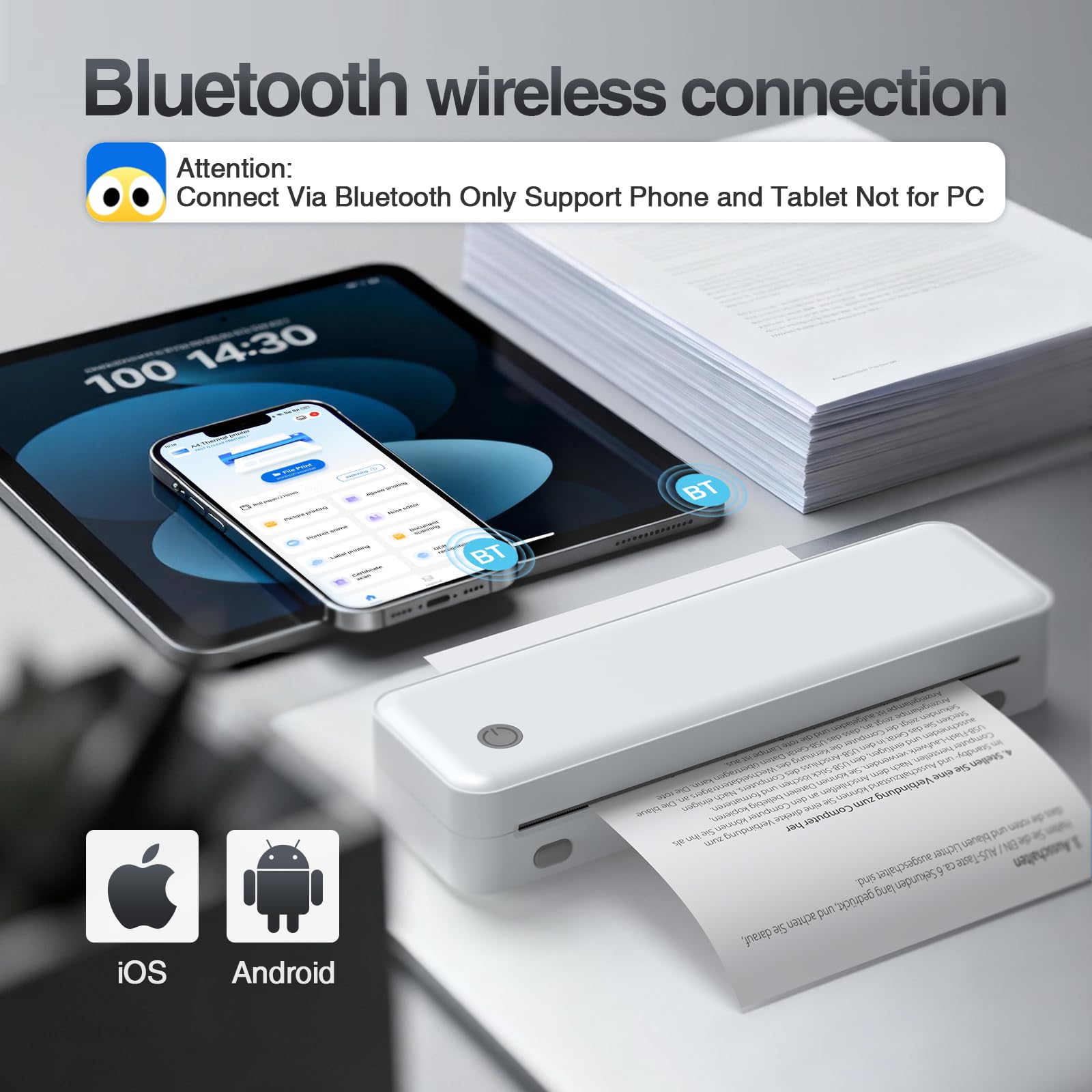 Bisofice D82 Impresora portátil A4 térmica compatible Android iOS