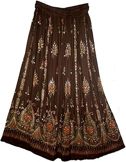 Radhy krishna fashions Multi tie dye Yoga Trendz Women's Sequined Crinkle Broomstick Gypsy Long Skirt (Brown) - Buy now