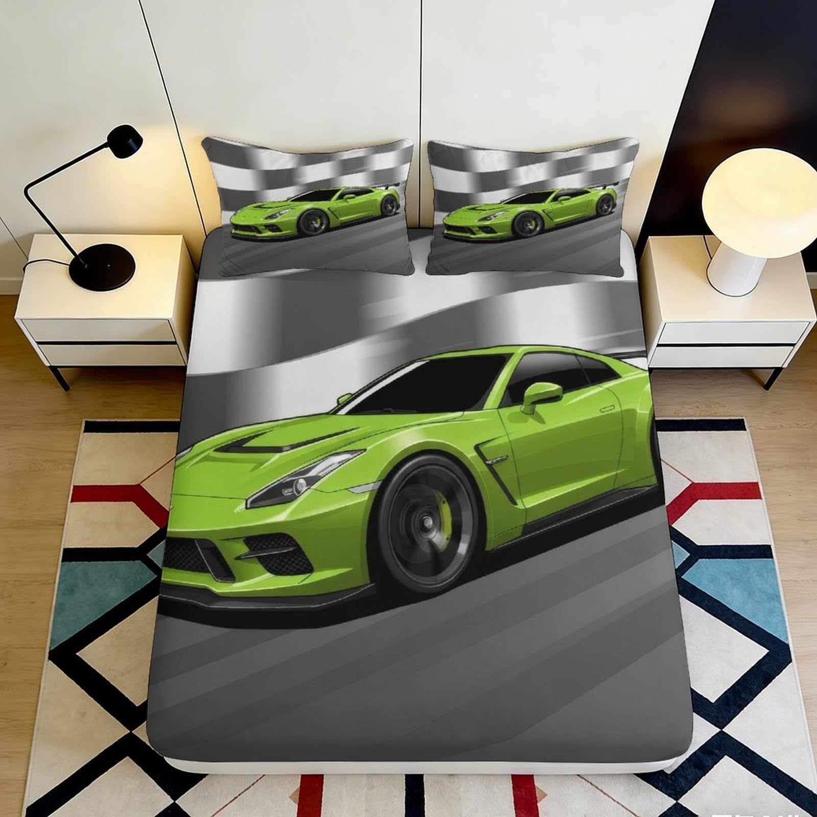 3D Printed Race Car Fitted Sheet Microfiber Non-Slip Deep Pocket for Teens Bedroom Bedding Race Car Mattress Fitted Cover Washable120 140x200x25cm