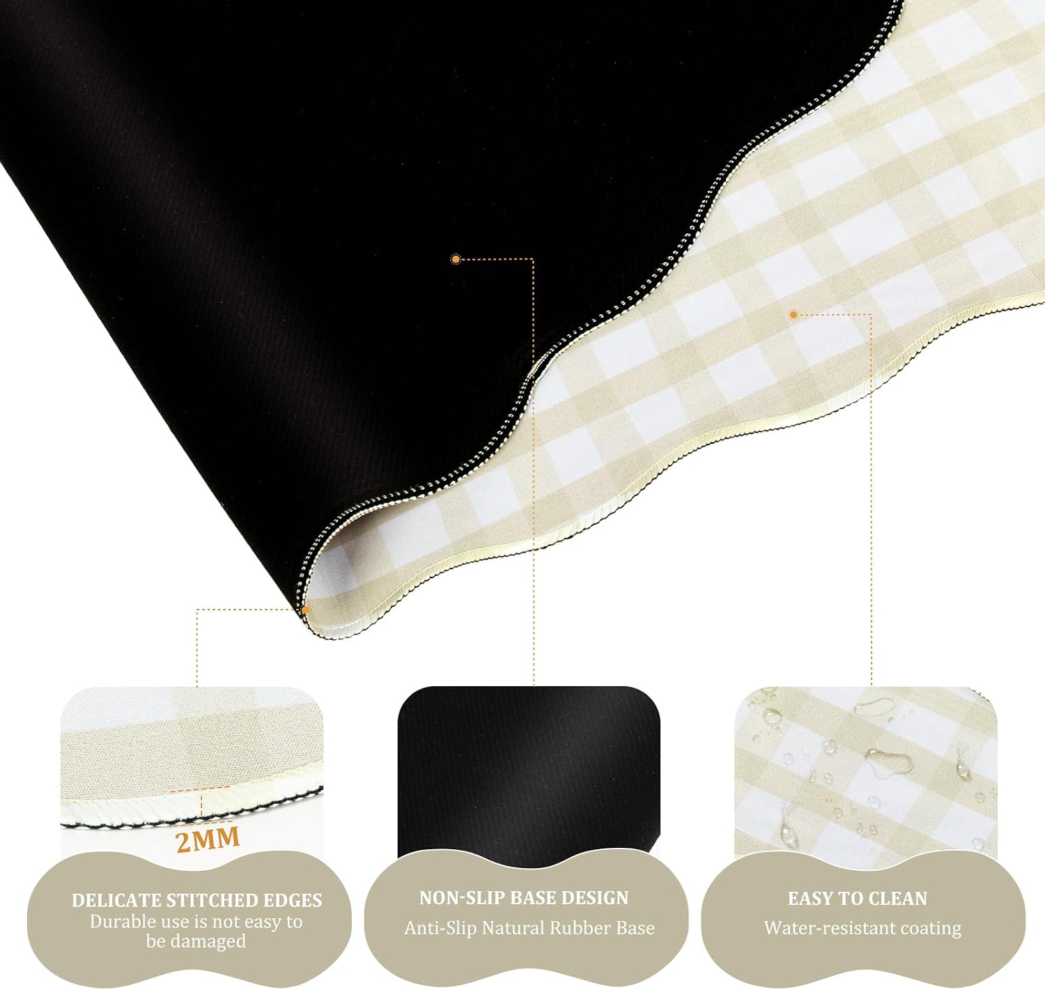 L-SPOUTTO Beige Checkered Mouse Pad Set,Cottagecore Scalloped Desk Mat Set image 4