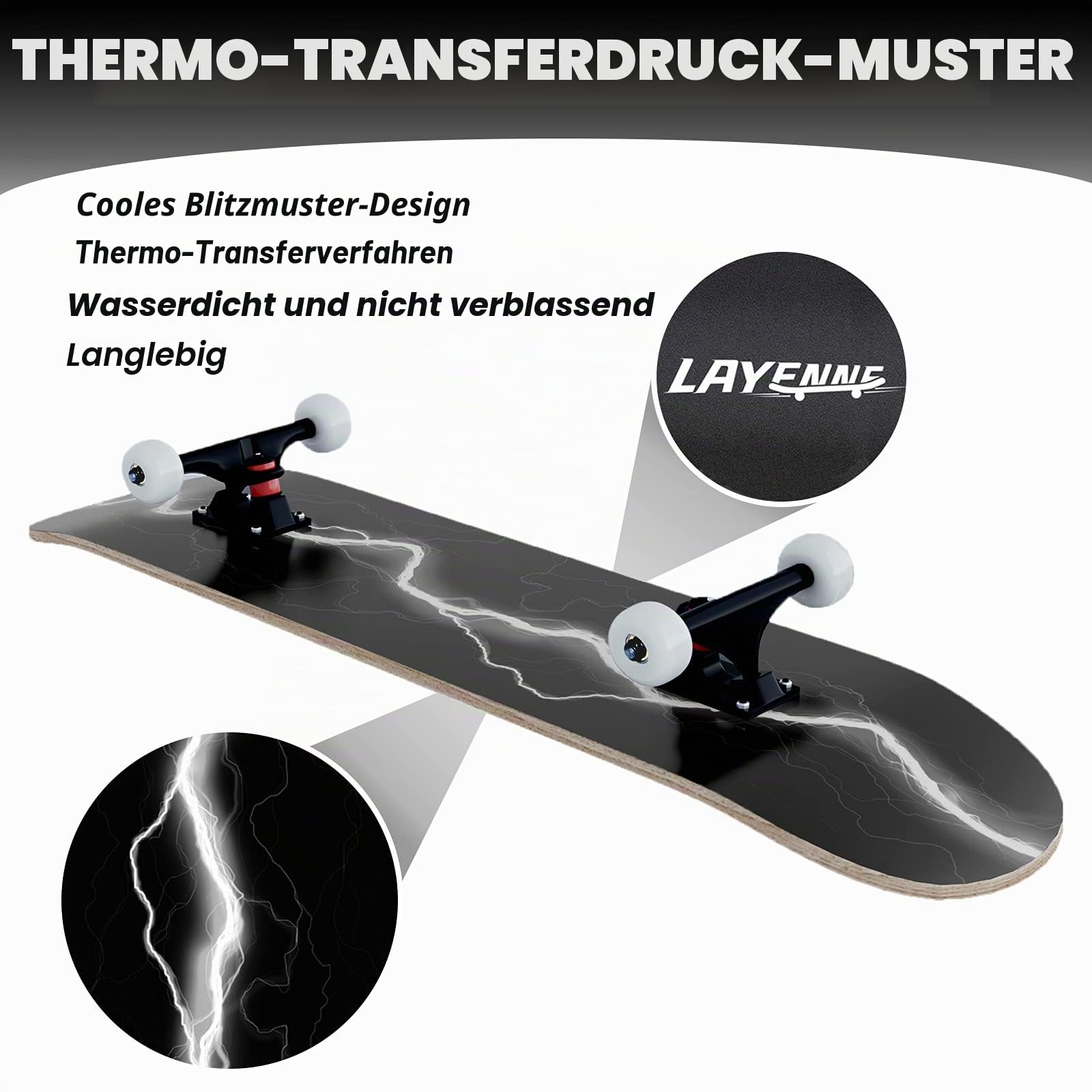 Skateboard Blitz, 31 x 8 Zoll,8-lagiges Ahornbrett, An beiden Enden symmetrisch geneigt,Geeignet für Jungen, Mädchen, Jugendliche, Straße, Erwachsene, Anfänger