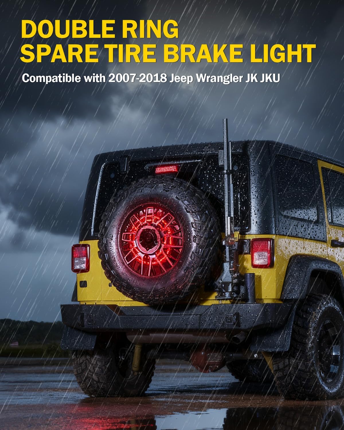 Xprite Double Ring Spare Tire Brake Light, Plug and Play LED 3rd Third Brake Lights, Rear Tail Wheel Lights Compatible with 2007-2018 Jeep Wrangler JK JKU