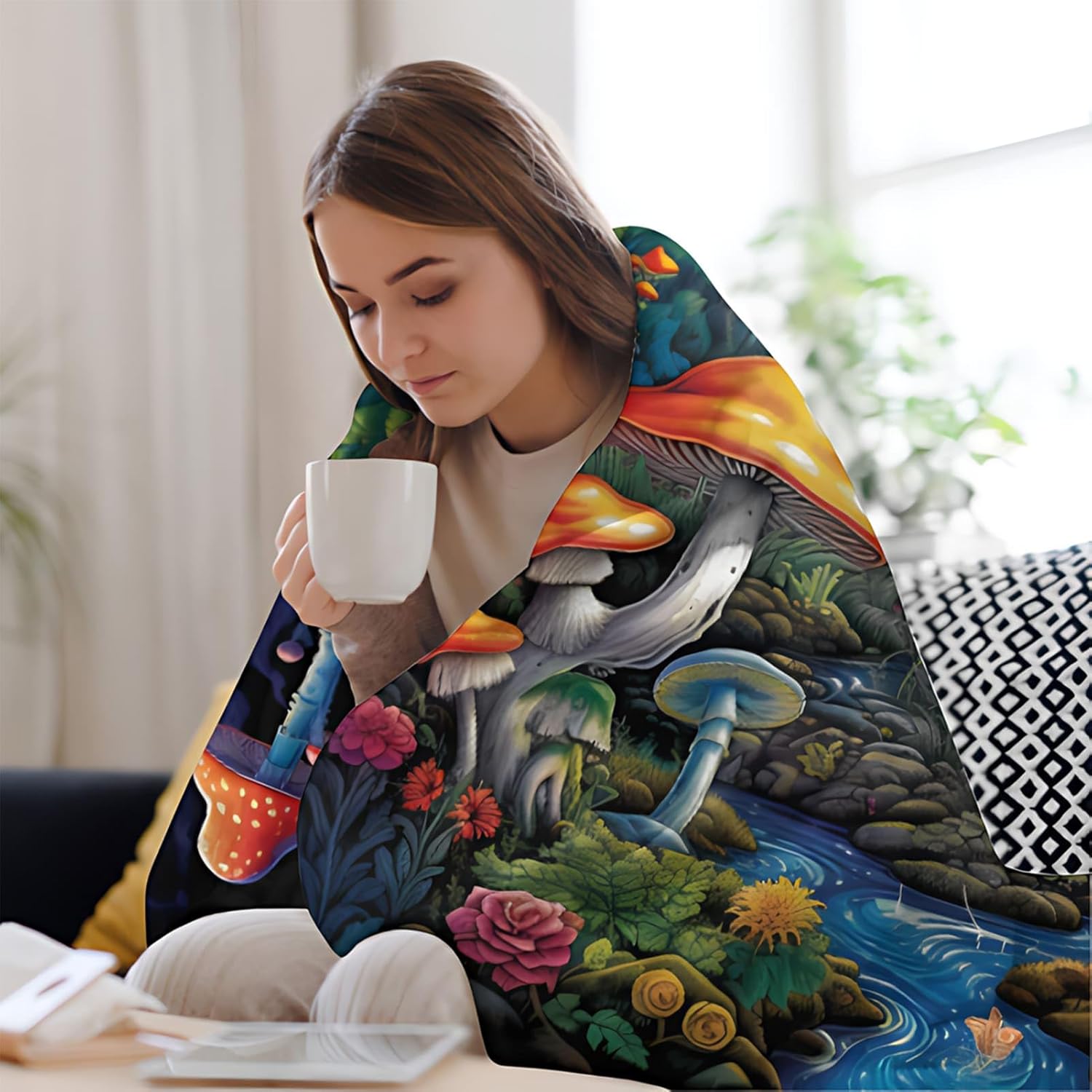 Mushroom Throw Blanket, Mushroom Gifts for Women Men, Soft Hippie Cottage Core Room Decor, Lighweight Flecce, 50x60 inches, 310 GSM, No Pilling, Single Sided Printed - Image 5