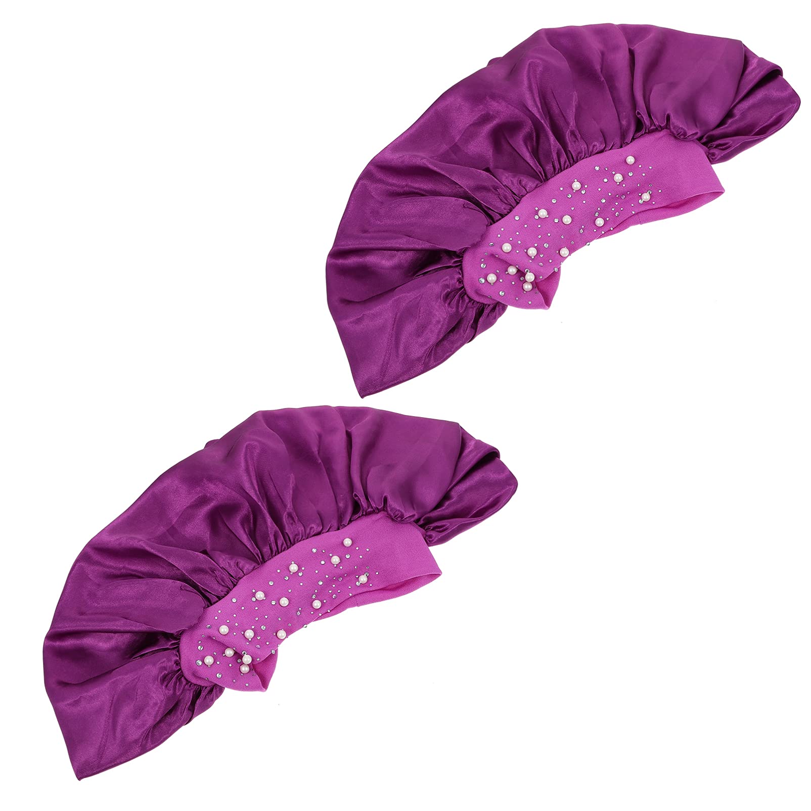 Healifty 2Pcs Satin Bonnet Sleep Bonnet Cap Soft Sleep Cap Silk Hair Bonnet Bath Cap Night Sleeping Cap Head Wrap for Purple