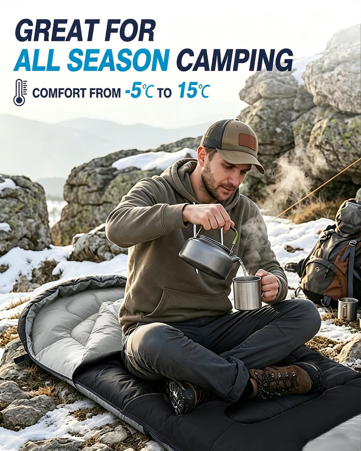 Maraiss Warm 3-4 Season Sleeping Bag for Adults & Teens, Compact & Lightweight - Image 3