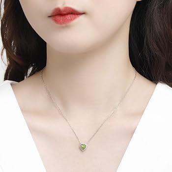 Collana Con Pietra Portafortuna Agosto (Peridoto) A Cuore E Rosa - Argento 925 - Regalo Per Lei