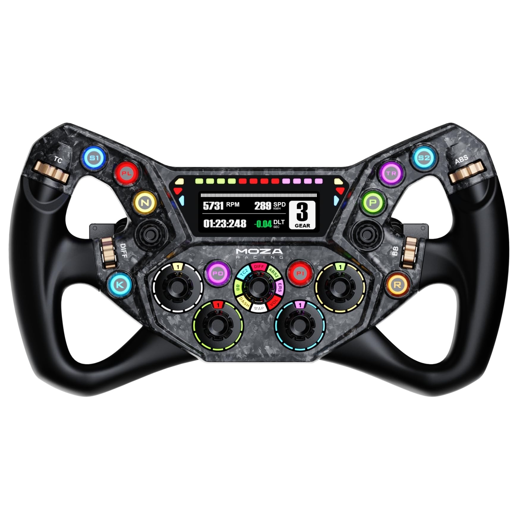 MOZA KS PRO Volante Formula GT 300 mm per Simulatore di Guida PC, Elegante Design a Farfalla, Fibra di Carbonio, Pulsanti RGB Programmabili, Palette Magnetiche Hall con Doppia Frizione, Sim Racing