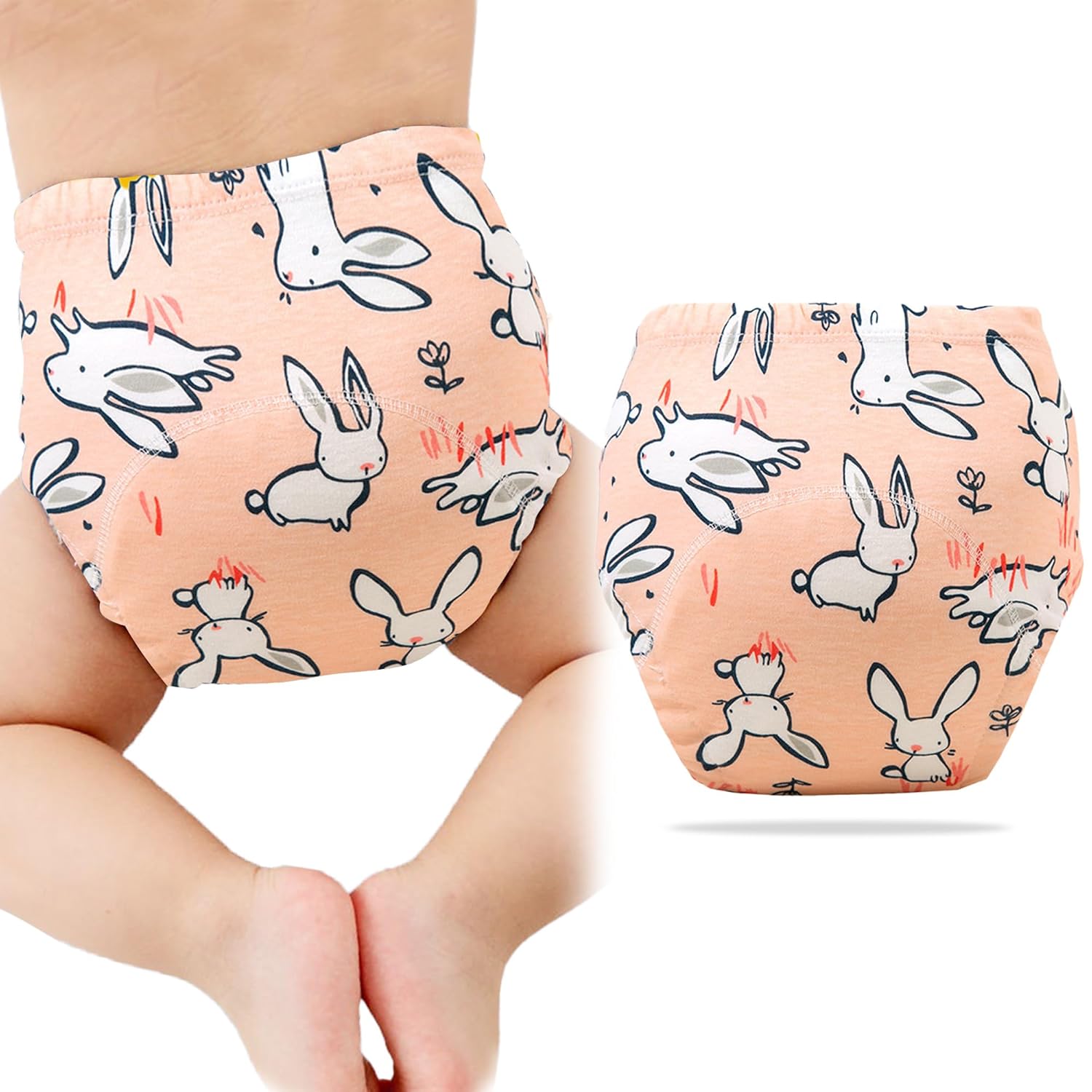 Bembika Baby Training Pant – Soft Cotton, Reusable, and Leak-Resistant Potty Training Pants for Kids Padded Underwear for Babies to Support a Smooth Diaper Free Transition (L | 18-24 Months Bunny Theme)