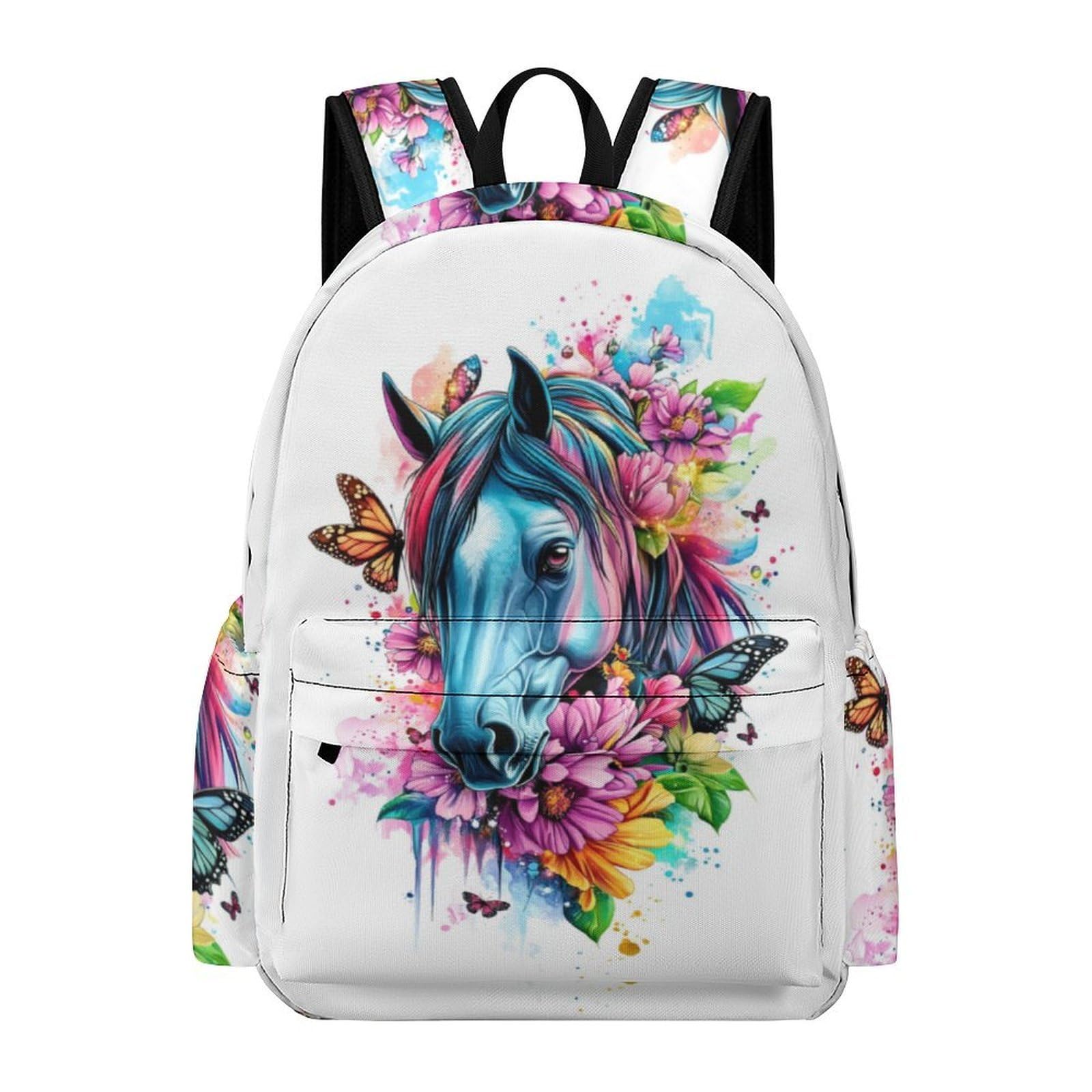 TPISLI Students Horse Print School Backpack Boys Girls 7-12 Years Modern Durable Animal Motif Bookbag for Spring Outing Autumn Trip Outdoor Gift, Large Capacity