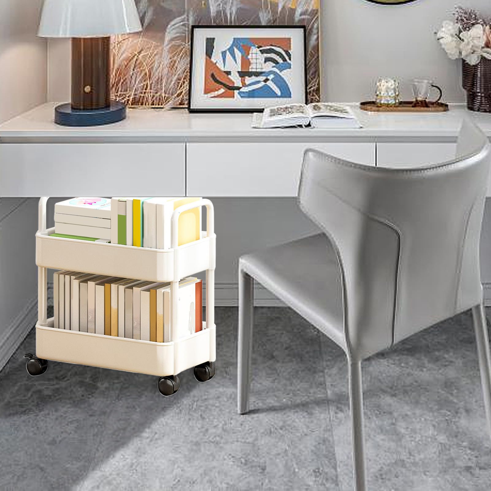 Carrello per libreria Mobile - Organizzatore portaoggetti con ruote - Multifunzionale per Camera da Letto, Soggiorno, Scuola, Bambini