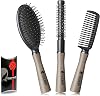 Professional hHairbrushes Set: Oval Cushion Brush, Thermal Roller, Comb. Made in Italy. Good Idea for Woman. Dry Wet Smooth Curly Hair.