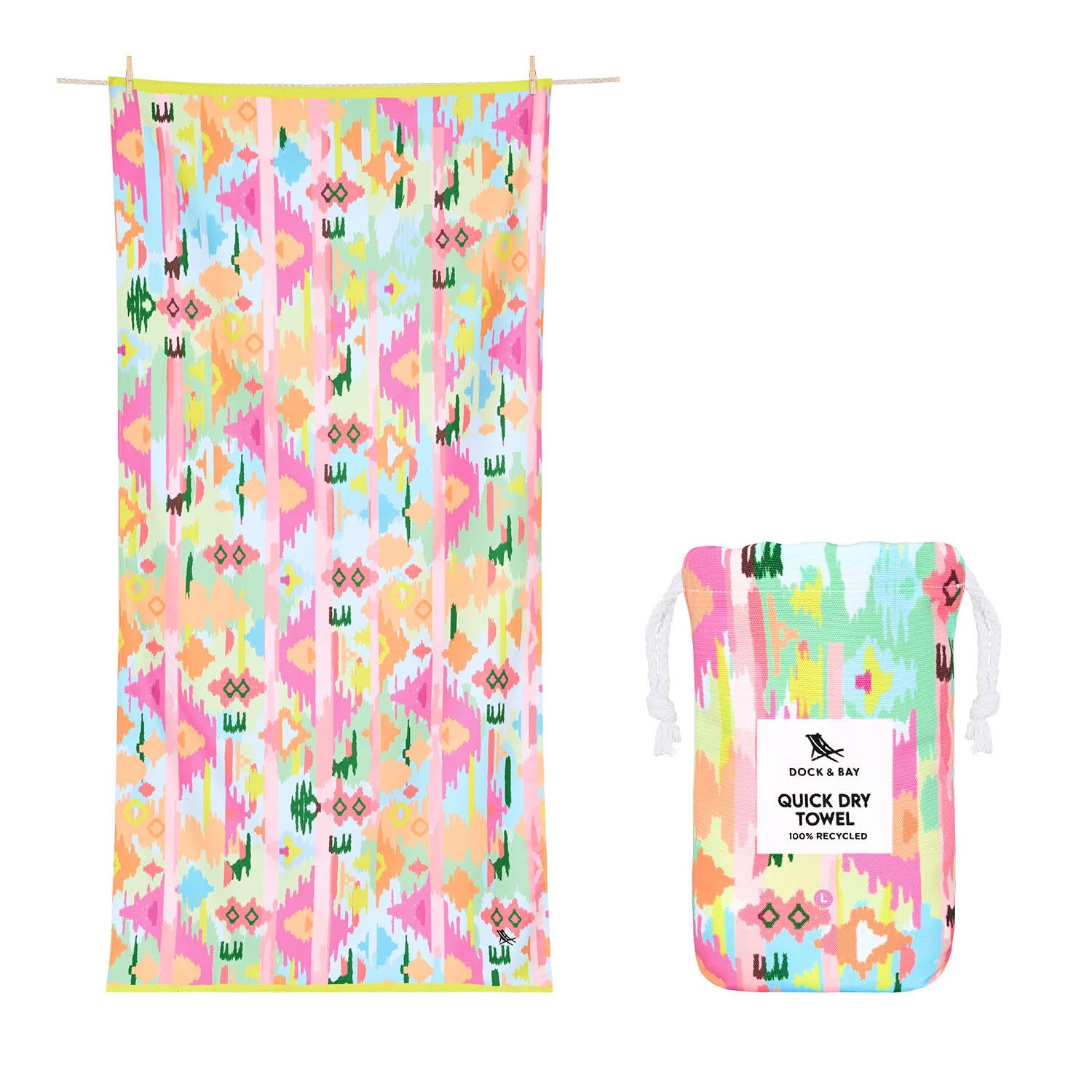 Dock & Bay Beach Towel - Quick Dry, Sand Free - Compact, Lightweight - 100% Recycled - Includes Bag - Ibiza Glow - Extra Large (200x90cm, 78x35) — image 1