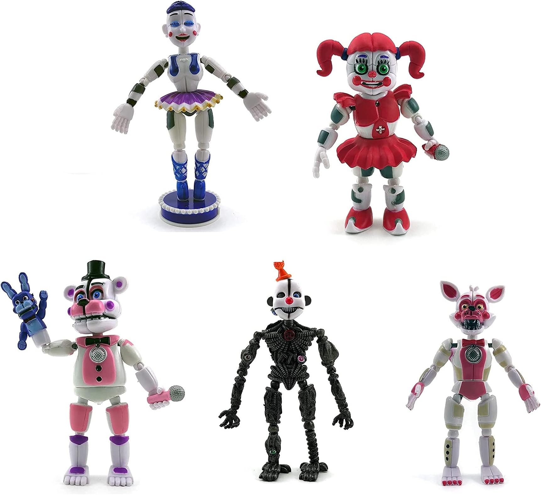 FNAF Action Figures Sister Location (Set of 5 pcs), More Than 5 inches [Funtime Freddy Bear, Circus Baby, Ennard, Ballora, Funtime Foxy], Fun Action Simulator