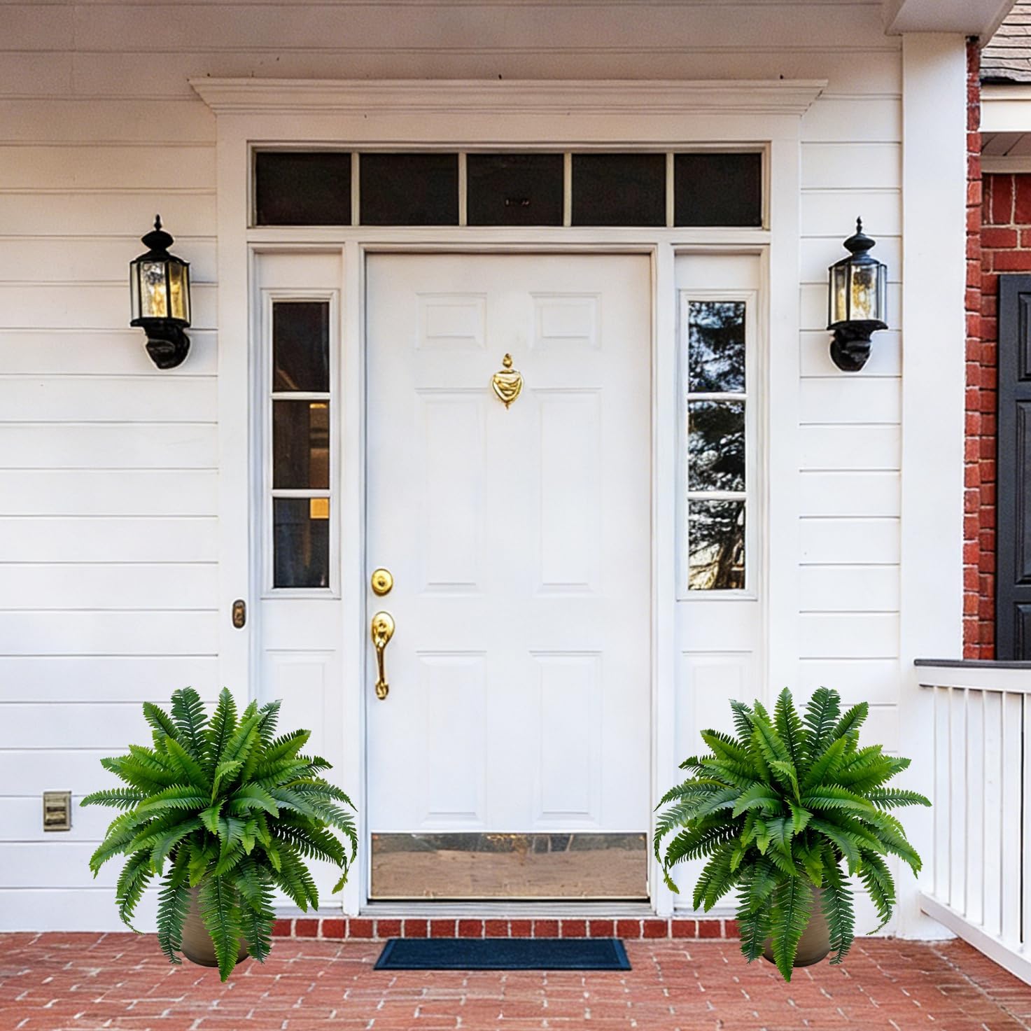 Senjie Artificial Boston Fern 2 Set Large 55 Branches Fake Ferns for Outdoors 34Inch Faux Plant for Home Living Room Office Decor