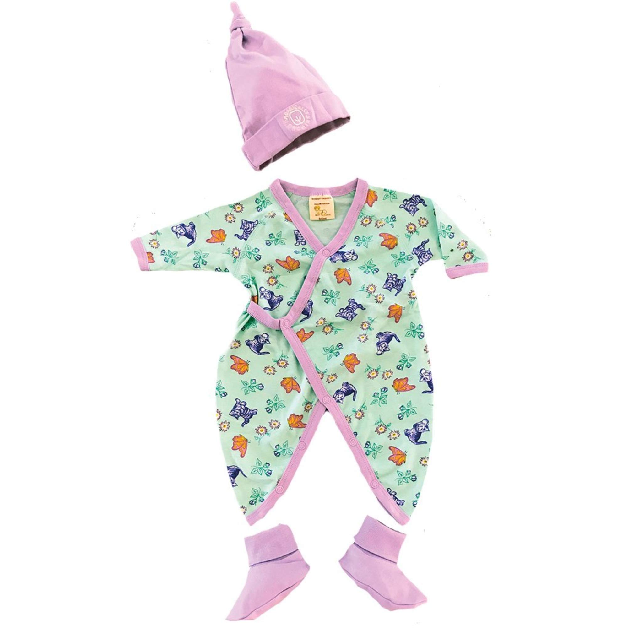 Ecobaby OrganicsOrganic Cotton Kitty Kimono Set with Free Booties and Topee Cap