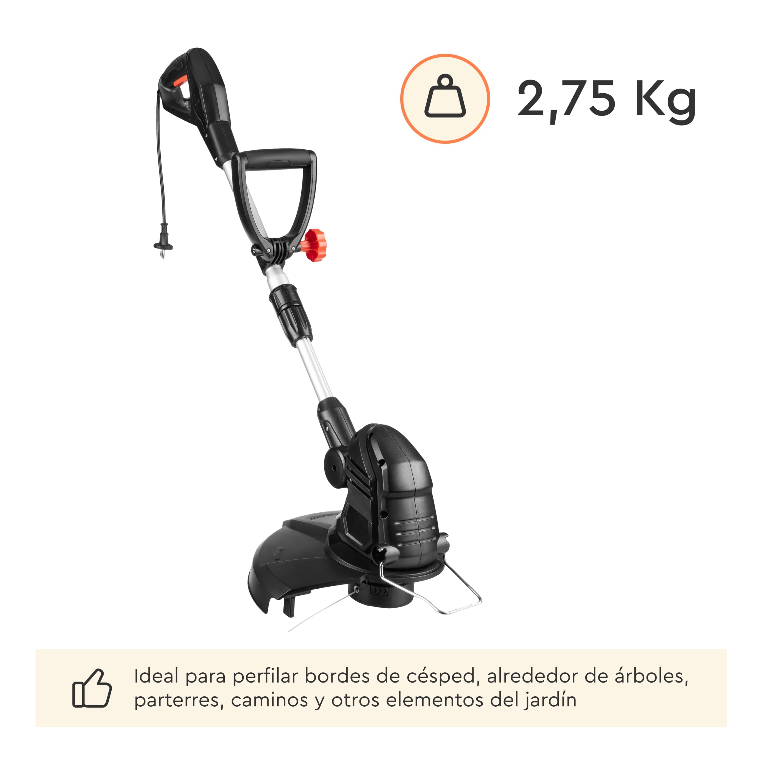 Cortabordes Eléctrico 55L 550W - Recortadora de Césped 320 mm 8800 RPM Barra Telescópica de Aluminio, Cabezal Ajustable, Mango Regulable e IPX4 para Jardín, Bordes, Parterres y Caminos - por Dnipro-M