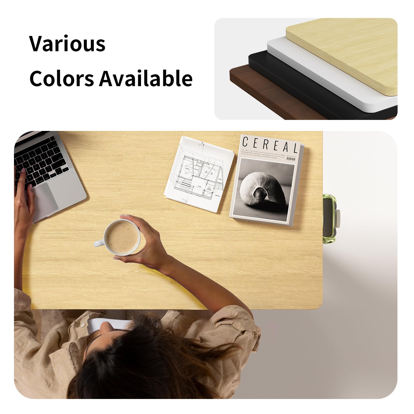 WALKINGDESK Bureau Mobile Réglable en Hauteur, 80 × 40 cm, Table de Lit avec roulettes Portable, Pneumatique Table Roulante Mobile pour Canapé, Lecture ou Travail, Chêne