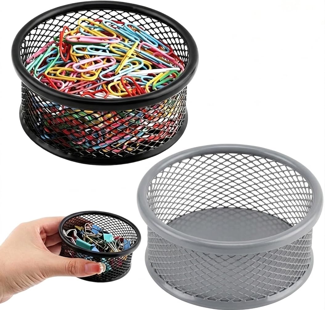 Luhaomisky 2 Pcs Mesh Paper Clip Holder,Paperclip Holders for Desk Binder Wire Mesh Bowls,Magnetic Paper Clip Holder for Desk,Paper Clip Dispenser,Paper Clip Organizer Office ﻿(Silver and Black)