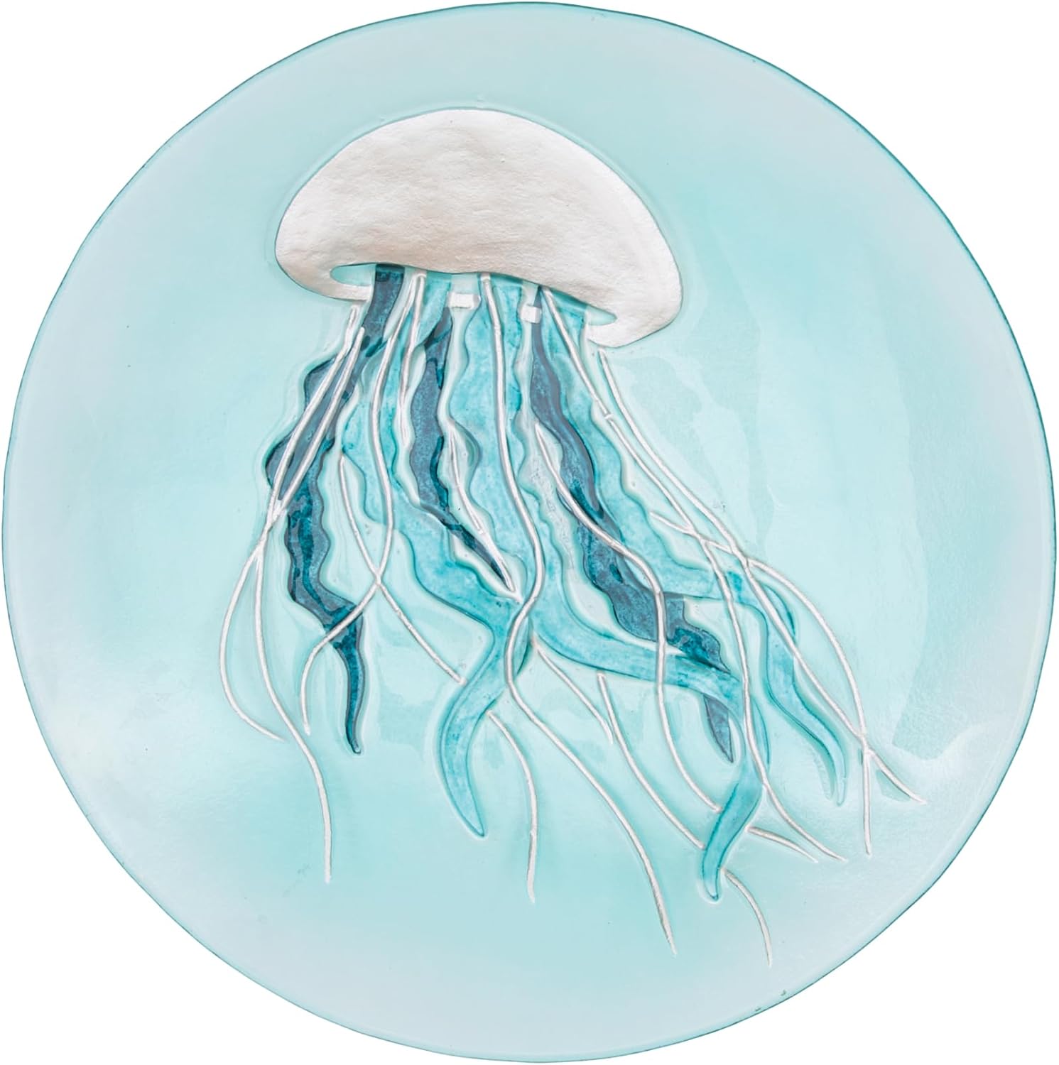 GALLERIE II Sea Glass Sand Jellyfish Slump Glass Coastal Decorative Dish Plate 14" Blue
