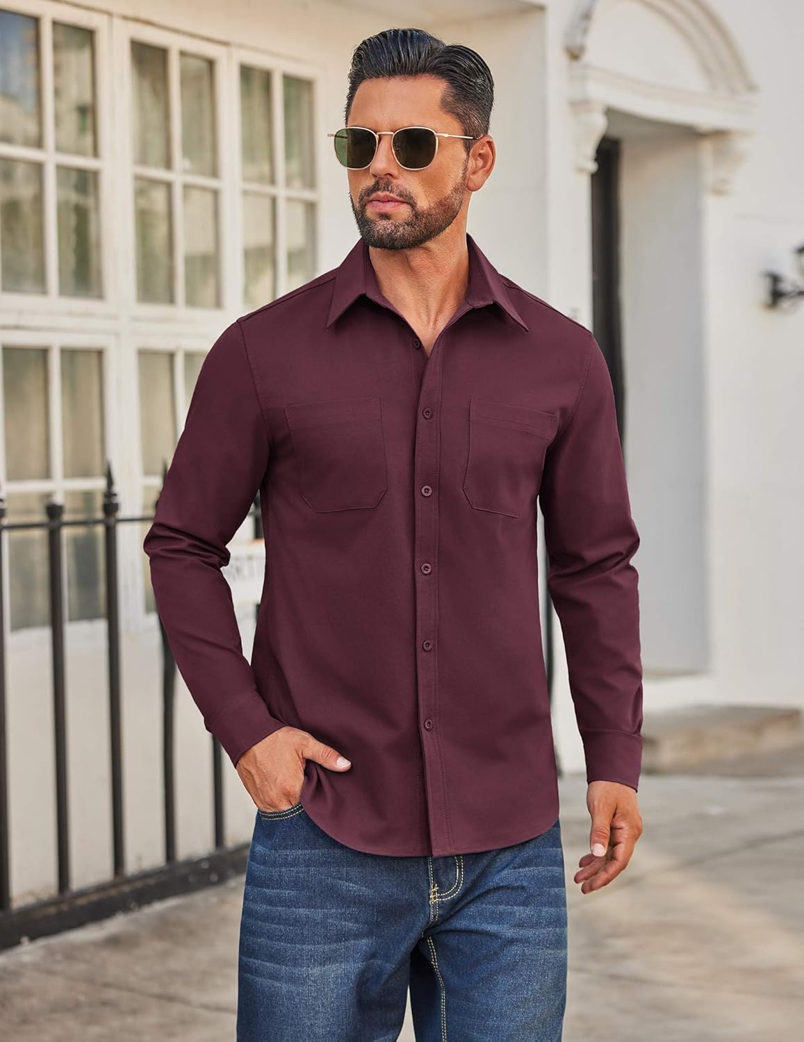 COOFANDY Mens Casual Button Down Work Shirts Untucked Long Sleeve Woven Shirt with Pockets - Image 2