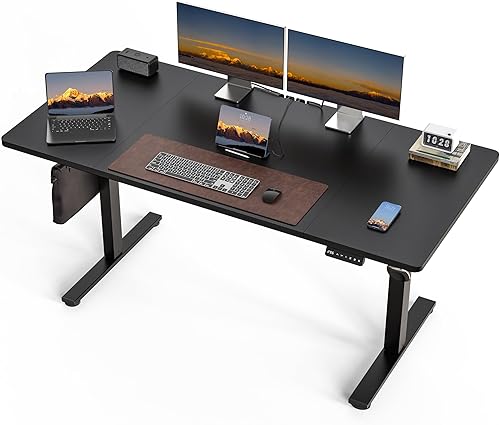 Electric Standing Desk, 63 x 30 Inch Extra Large Desktop, Adjustable Height Sit Stand Desk, Home Office Workstation for Dual & Triple Monitor, Classic Black