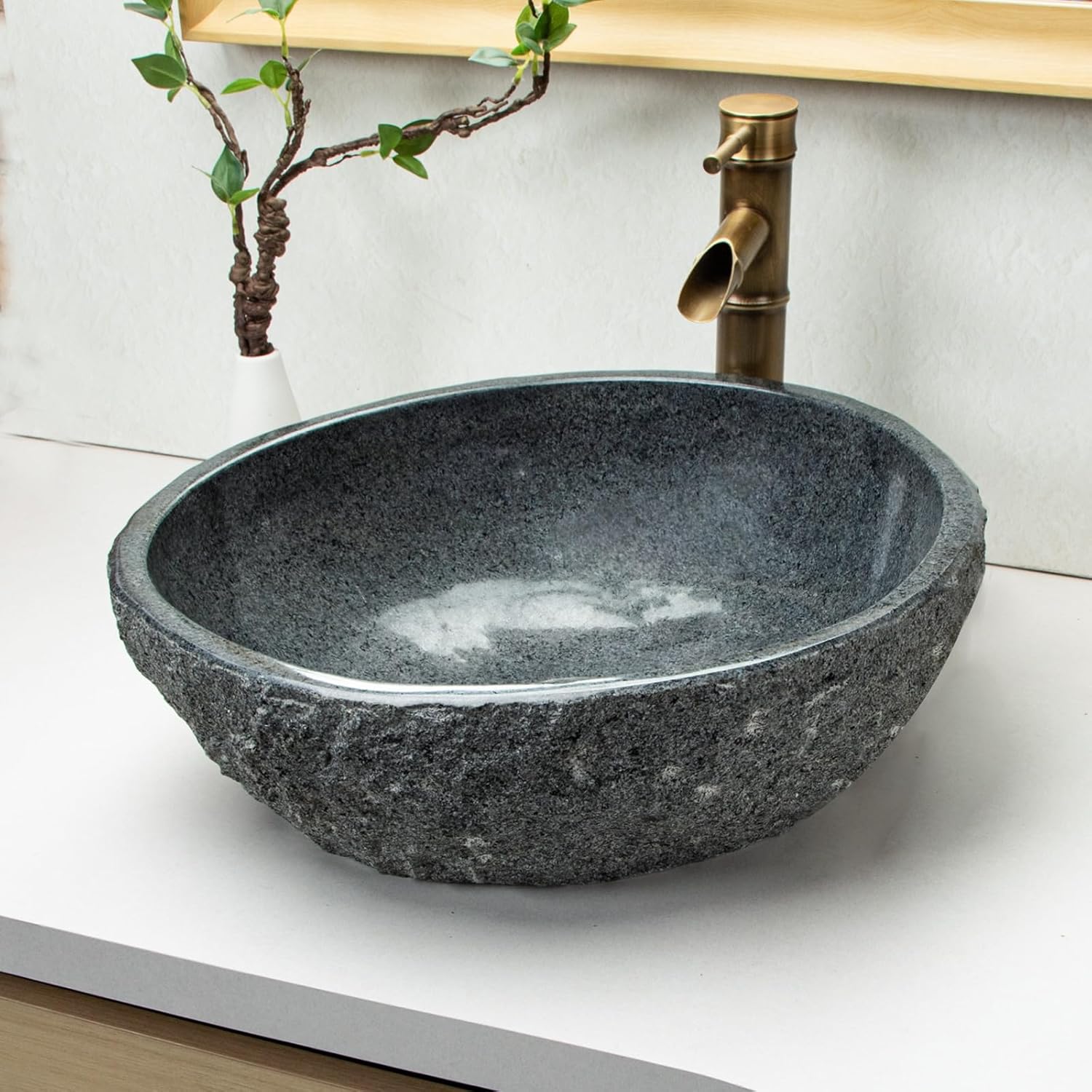 100% Pure Hand Carved Surface Bathroom Sinks - Dark Gray Stone Vanity Sinks - Black Speckled Vanity Sinks, Personalized Sinks, Rustic Farmhouse Style
