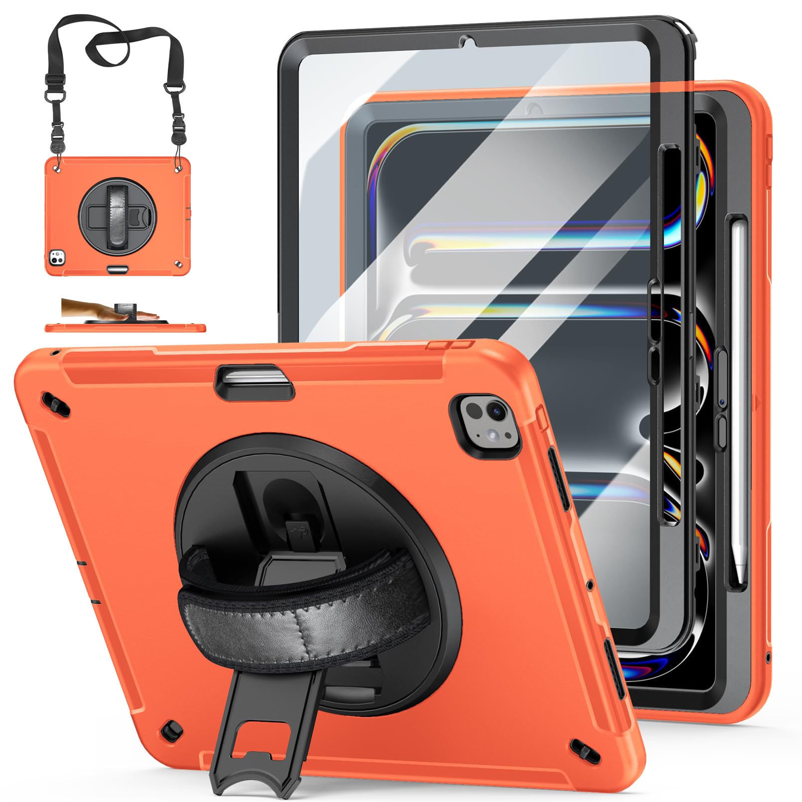 Miesherk 3-Schicht Schutzhülle Für IPad Pro 13 2024 M4 – Stoßfest Mit Stifthalter, Ständer & Handschlaufe (blau)