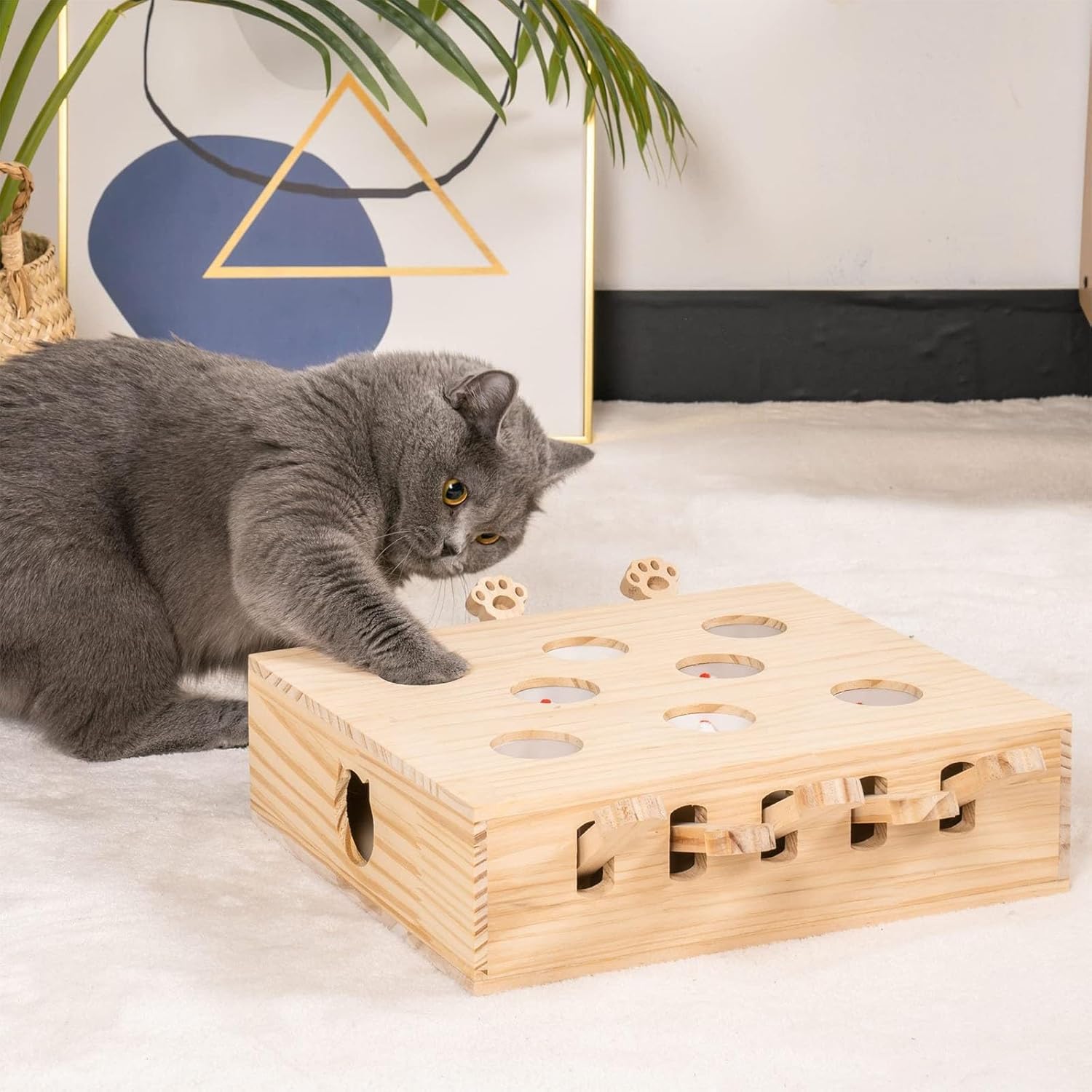 Juguete para Gatos Miaofairy, Juguete De Madera para Gatos Miaofairy, Whack-A-Mole De Miaofairy, Rascador Y Juguete 3 En 1 para Gatos, Juguetes para Gatos De Interior