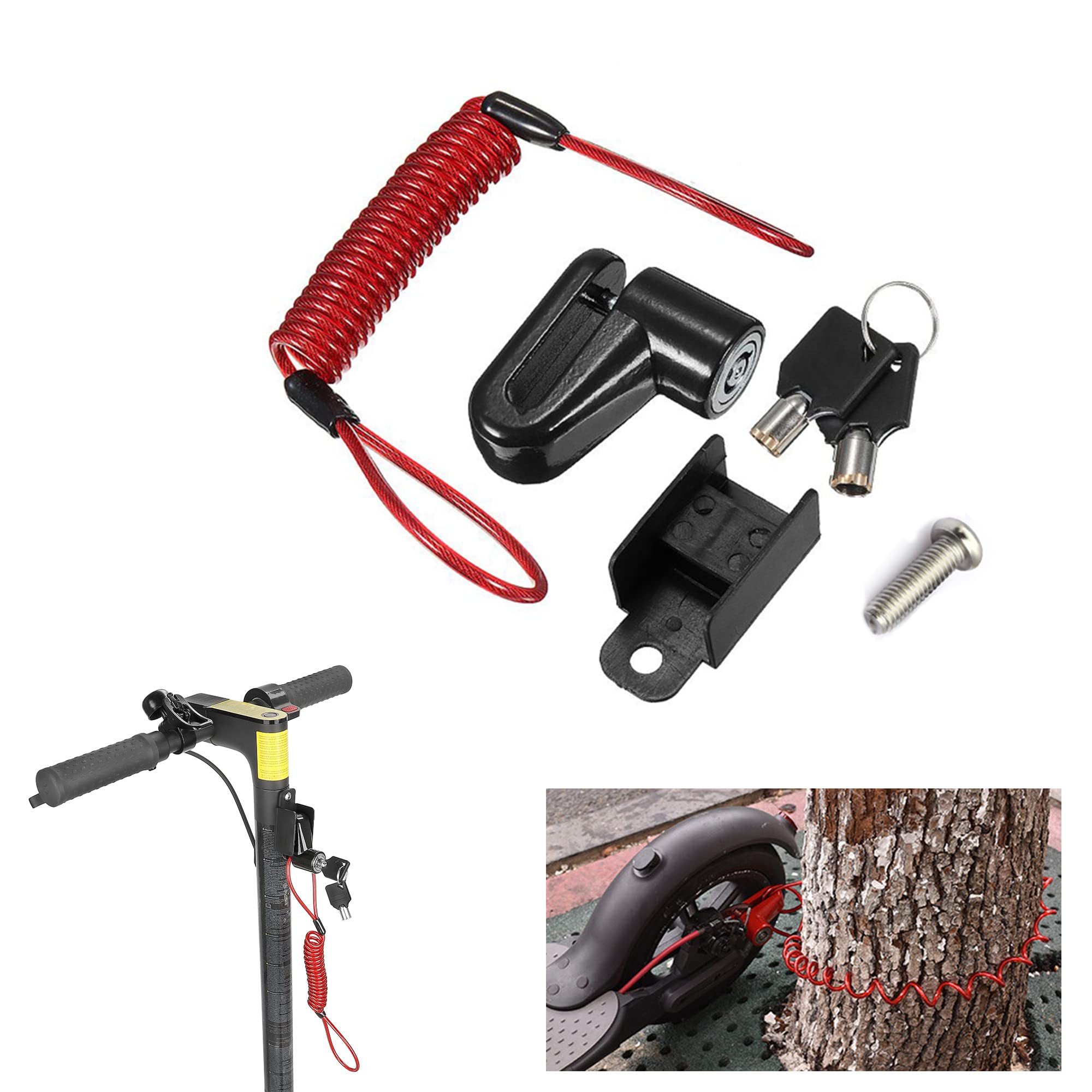 Fututech - Disc Brake Lock for BMX MTB Bike Electric Scooter with Steel Wire Lock for Xiaomi M365 Pro Pro2 1S Lock for Segway Ninebot Max G30 Lock Scooter