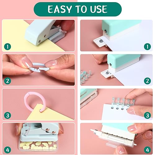 Miniatura 4 de ReliThick El juego de 52 piezas de encuadernación incluye 1 perforador de 6 agujeros, 1 máquina de encuadernación de un solo agujero, 20 anillos de