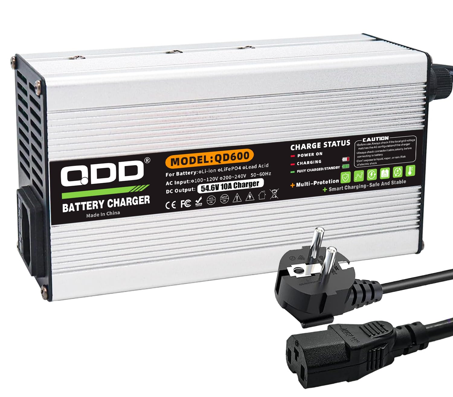 QDD Cargador 54.6V 10A Batería Li-ION 48V Salida Conector C13 Scooter, Cargador de Coche Eléctrico Utilizado para Batería Lipo Lipo 13S 48V